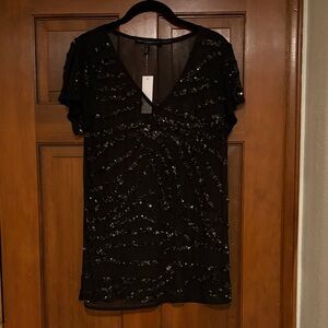 White House Black Market Black Mesh Detail top